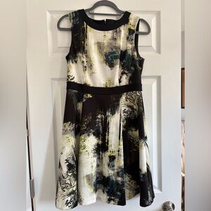 Nine West Black and White Abstract Midi Dress